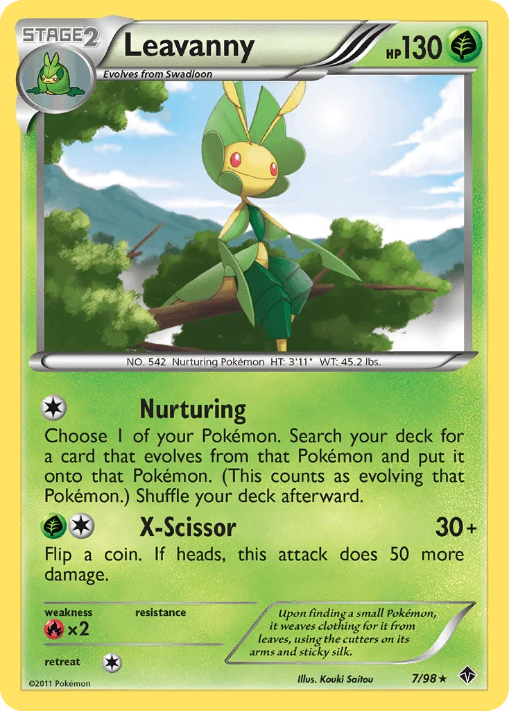 Black & White: Emerging Powers, Fire[×2], Grass, Normal, Rare, Reverse Holofoil Leavanny (7/98) [Black & White: Emerging Powers] - Trading Card World