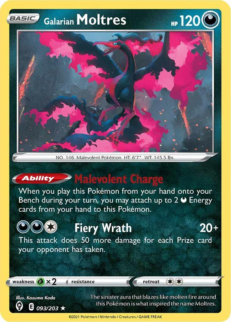 093, Darkness, Grass [x2], Holo Rare, Holofoil, Reverse Holofoil, Sword & Shield: Evolving Skies Galarian Moltres (093/203) [Sword & Shield: Evolving Skies] - Trading Card World