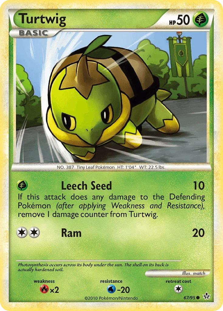 67, Common, Fire[×2], Grass, HeartGold & SoulSilver: Unleashed, Normal, Reverse Holofoil, Water[-20] Turtwig (67/95) [HeartGold & SoulSilver: Unleashed] - Trading Card World