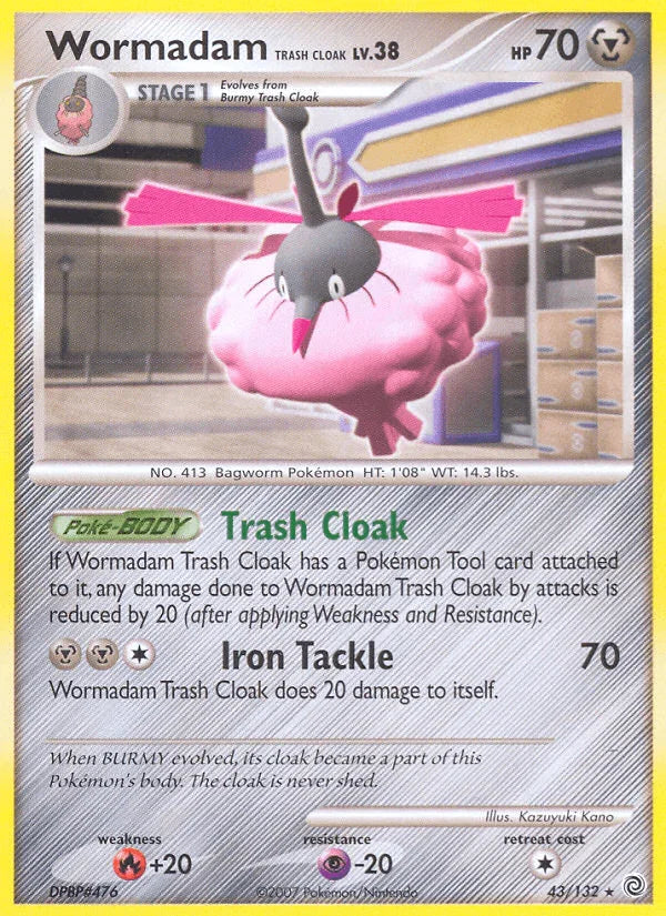43, Diamond & Pearl: Secret Wonders, Fire[+20], Metal, Normal, Psychic[-20], Rare, Reverse Holofoil Wormadam Trash Cloak (43/132) [Diamond & Pearl: Secret Wonders] - Trading Card World