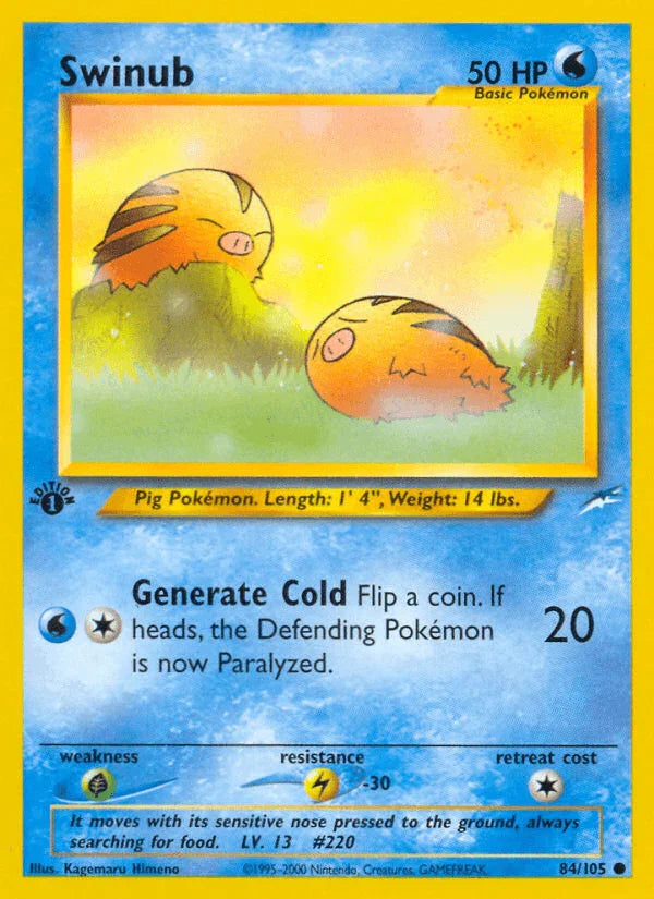 1st Edition Normal, 84, Common, Grass[×2], Lightning[-30], Neo Destiny 1st Edition, Water Swinub (84/105) [Neo Destiny 1st Edition] - Trading Card World
