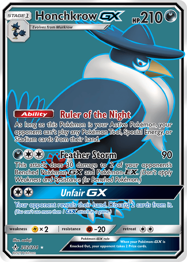 202, Darkness, Fighting[-20], Holofoil, Lightning[×2], Sun & Moon: Unbroken Bonds, Ultra Rare Honchkrow GX (202/214) [Sun & Moon: Unbroken Bonds] - Trading Card World