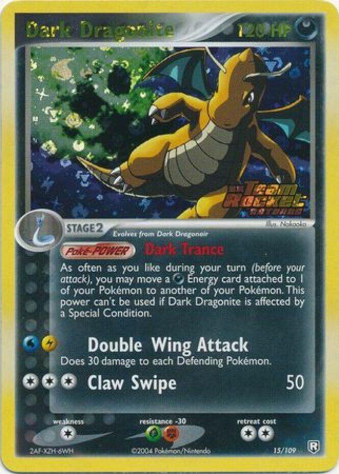 15, Colorless[×2], Darkness, EX: Team Rocket Returns, Fighting[-30], Grass[-30], Rare, Reverse Holofoil Dark Dragonite (15/109) (Stamped) [EX: Team Rocket Returns] - Trading Card World