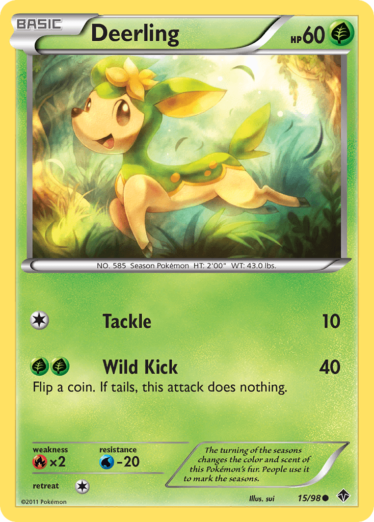 15, Black & White: Emerging Powers, Common, Fire[×2], Grass, Normal, Reverse Holofoil, Water[-20] Deerling (15/98) [Black & White: Emerging Powers] - Trading Card World