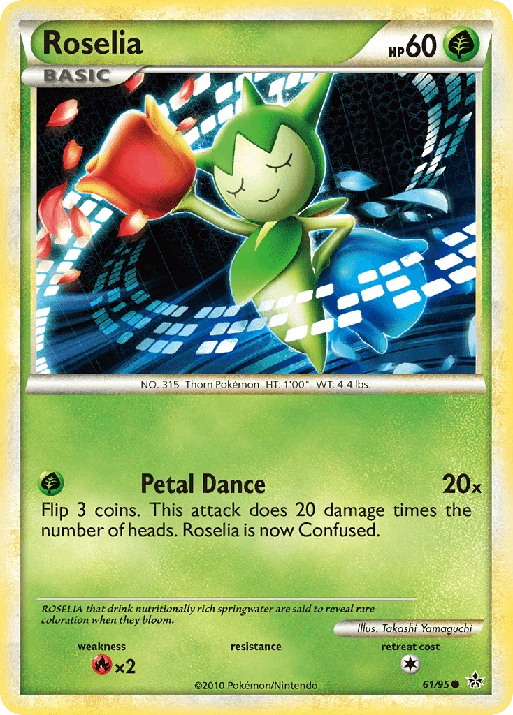 61, Common, Fire[×2], Grass, HeartGold & SoulSilver: Unleashed, Normal, Reverse Holofoil Roselia (61/95) [HeartGold & SoulSilver: Unleashed] - Trading Card World