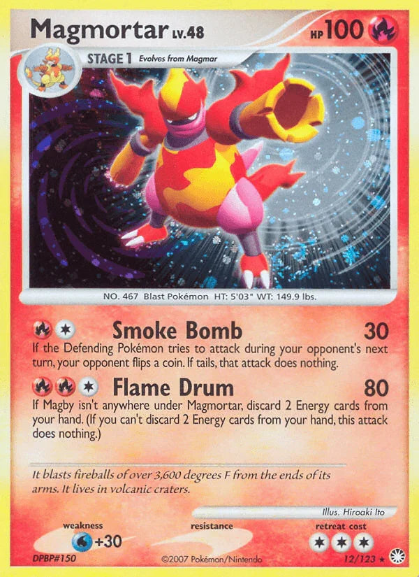 12, Diamond & Pearl: Mysterious Treasures, Fire, Holo Rare, Holofoil, Reverse Holofoil, Water[+30] Magmortar (12/123) [Diamond & Pearl: Mysterious Treasures] - Trading Card World