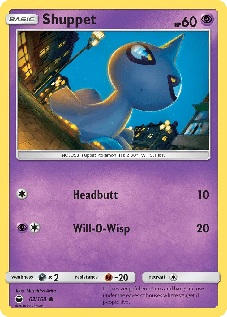 63, Common, Darkness[×2], Fighting[-20], Normal, Psychic, Reverse Holofoil, Sun & Moon: Celestial Storm Shuppet (63/168) [Sun & Moon: Celestial Storm] - Trading Card World
