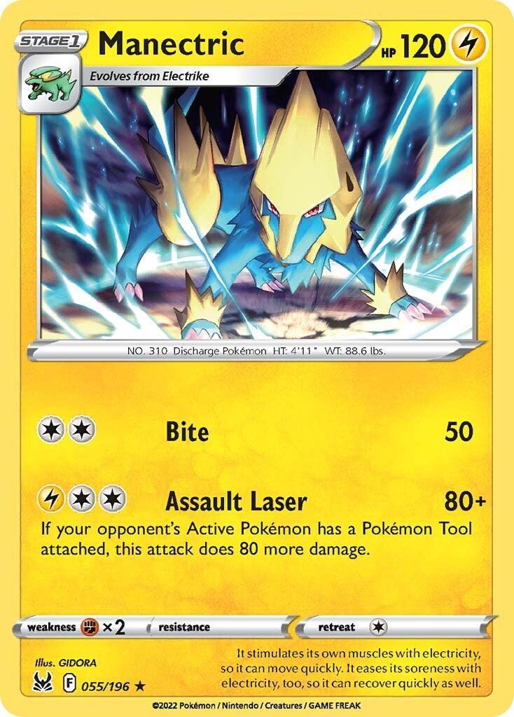 055, Fighting [x2], Lightning, Normal, Rare, Reverse Holofoil, Sword & Shield: Lost Origin Manectric (055/196) [Sword & Shield: Lost Origin] - Trading Card World
