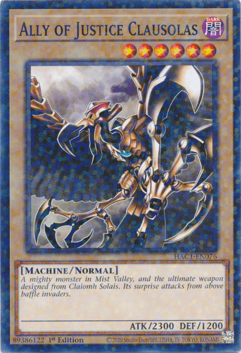 1st Edition, Common, Dark, Hidden Arsenal: Chapter 1, Machine, Normal Monster Ally of Justice Clausolas (Duel Terminal) [HAC1-EN076] Common - Trading Card World