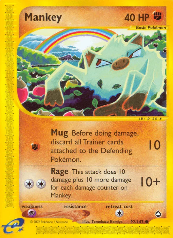 92, Aquapolis, Common, Fighting, Normal, Psychic[×2], Reverse Holofoil Mankey (92/147) [Aquapolis] - Trading Card World