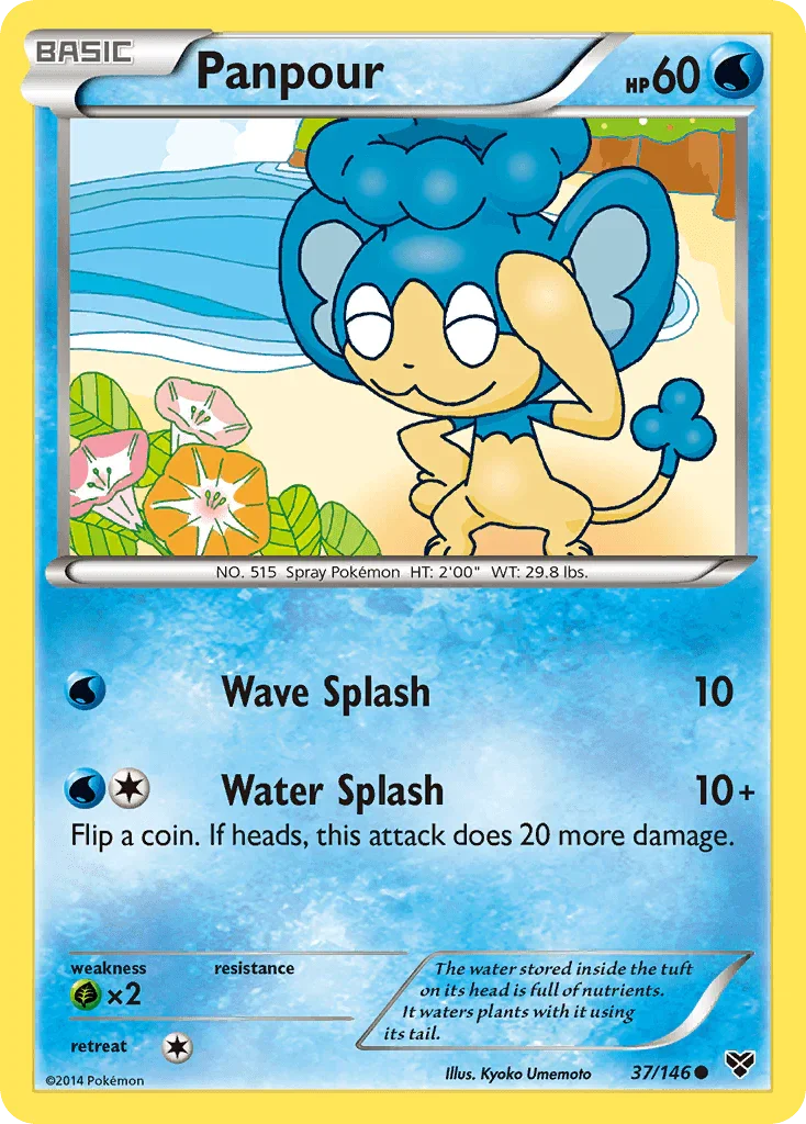 37, Common, Grass[×2], Normal, Reverse Holofoil, Water, XY: Base Set Panpour (37/146) [XY: Base Set] - Trading Card World
