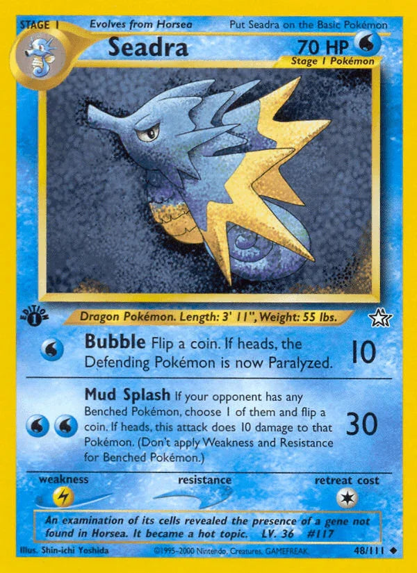 1st Edition Normal, 48, Lightning[×2], Neo Genesis 1st Edition, Uncommon, Water Seadra (48/111) [Neo Genesis 1st Edition] - Trading Card World