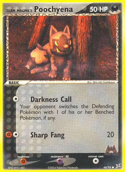 66, Common, Darkness, EX: Team Magma vs Team Aqua, Fighting[×2], Normal, Psychic[-30], Reverse Holofoil Team Magma's Poochyena (66/95) [EX: Team Magma vs Team Aqua] - Trading Card World