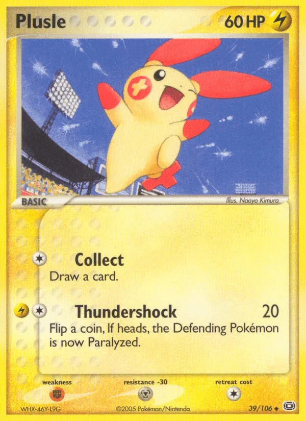 39, EX: Emerald, Fighting[×2], Lightning, Metal[-30], Normal, Uncommon Plusle (39/106) [EX: Emerald] - Trading Card World