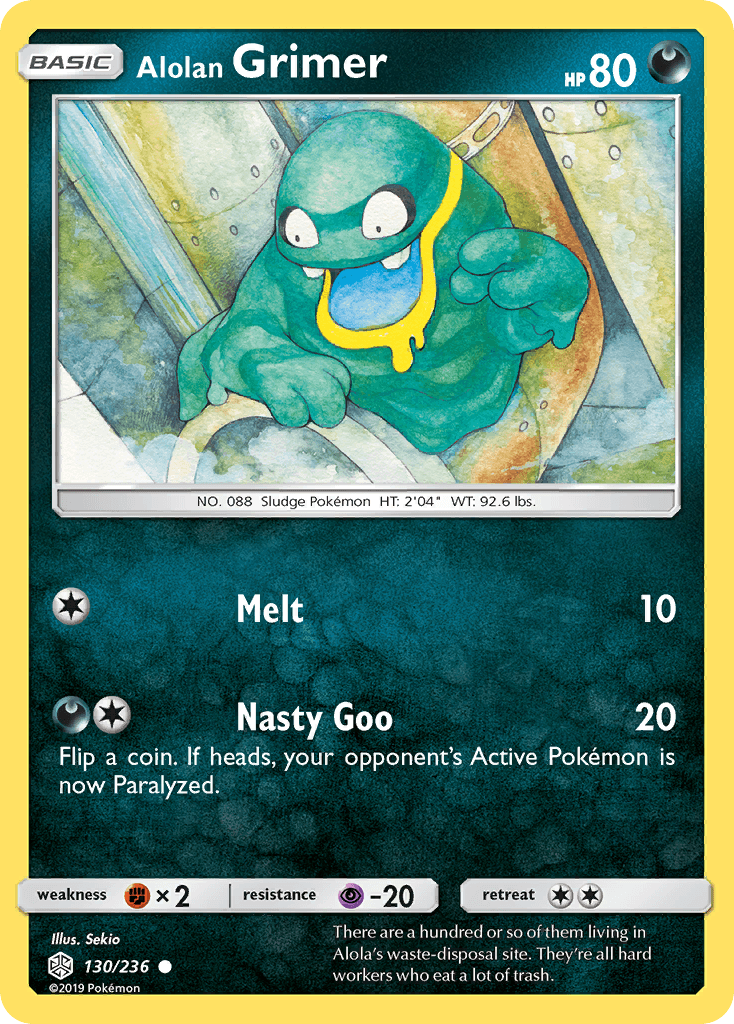 130, Common, Darkness, Fighting[×2], Normal, Psychic[-20], Reverse Holofoil, Sun & Moon: Cosmic Eclipse Alolan Grimer (130/236) [Sun & Moon: Cosmic Eclipse] - Trading Card World