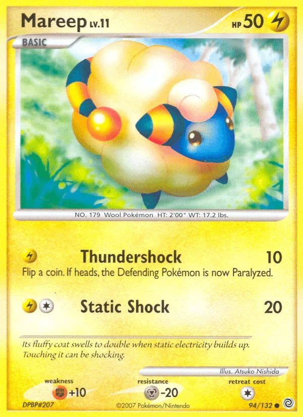 94, Common, Diamond & Pearl: Secret Wonders, Fighting[+10], Lightning, Metal[-20], Normal, Reverse Holofoil Mareep (94/132) [Diamond & Pearl: Secret Wonders] - Trading Card World