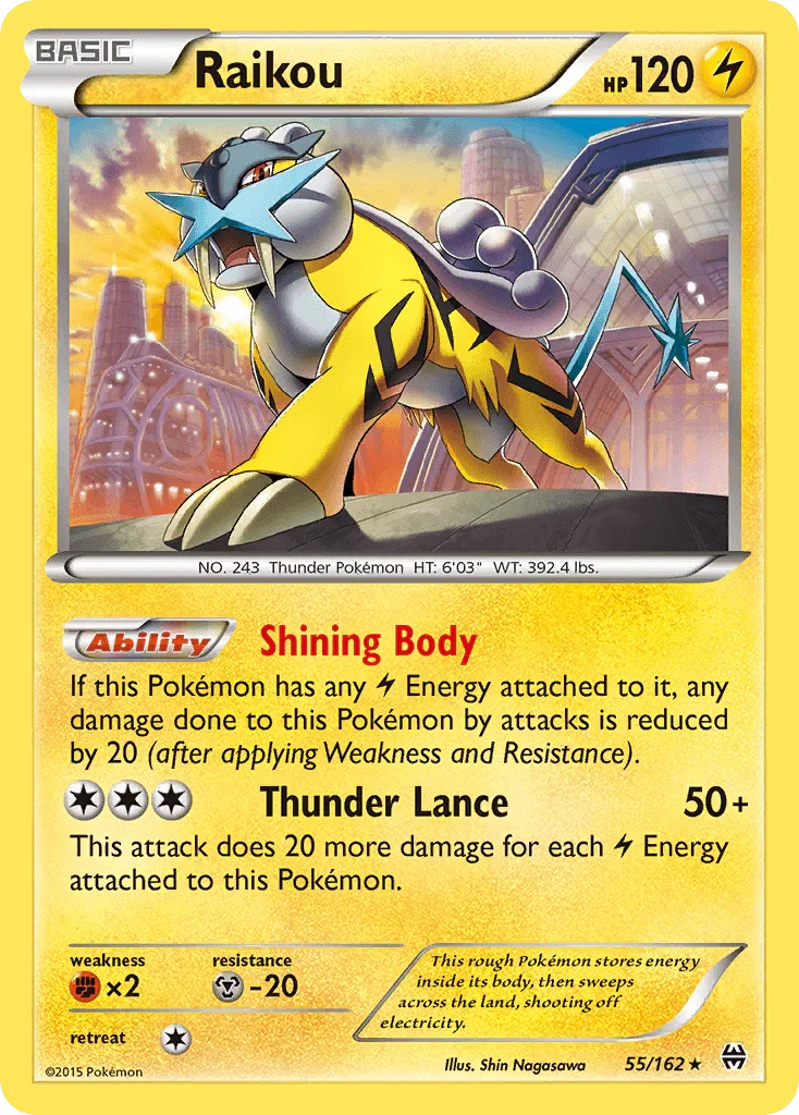 55, Fighting[×2], Holo Rare, Holofoil, Lightning, Metal[-20], Reverse Holofoil, XY: BREAKthrough Raikou (55/162) [XY: BREAKthrough] - Trading Card World