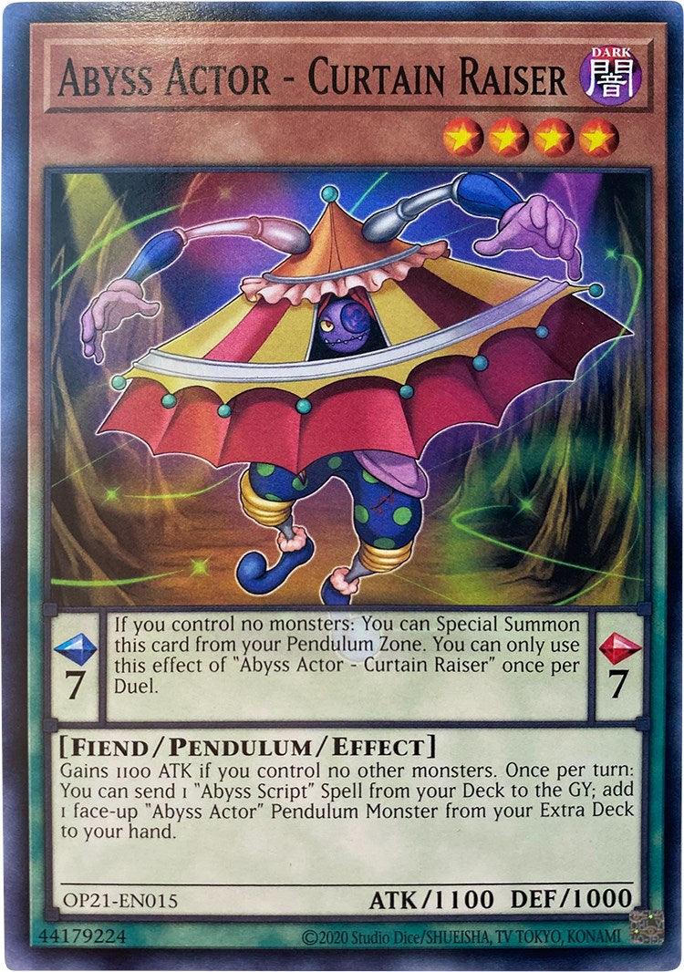 Common, Dark, Fiend, OTS Tournament Pack 21, Pendulum/Effect Monster, Unlimited Abyss Actor - Curtain Raiser [OP21-EN015] Common - Trading Card World