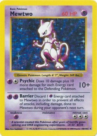 10, Base Set Shadowless Unlimited, Holo Rare, Holofoil, Psychic, Psychic[×2] Mewtwo (10/102) [Base Set Shadowless Unlimited] - Trading Card World