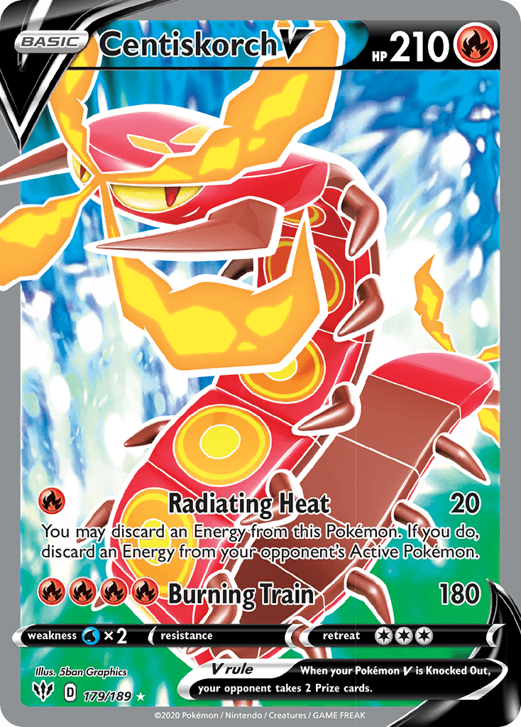 179, Fire, Holofoil, Sword & Shield: Darkness Ablaze, Ultra Rare, Water[×2] Centiskorch V (179/189) [Sword & Shield: Darkness Ablaze] - Trading Card World