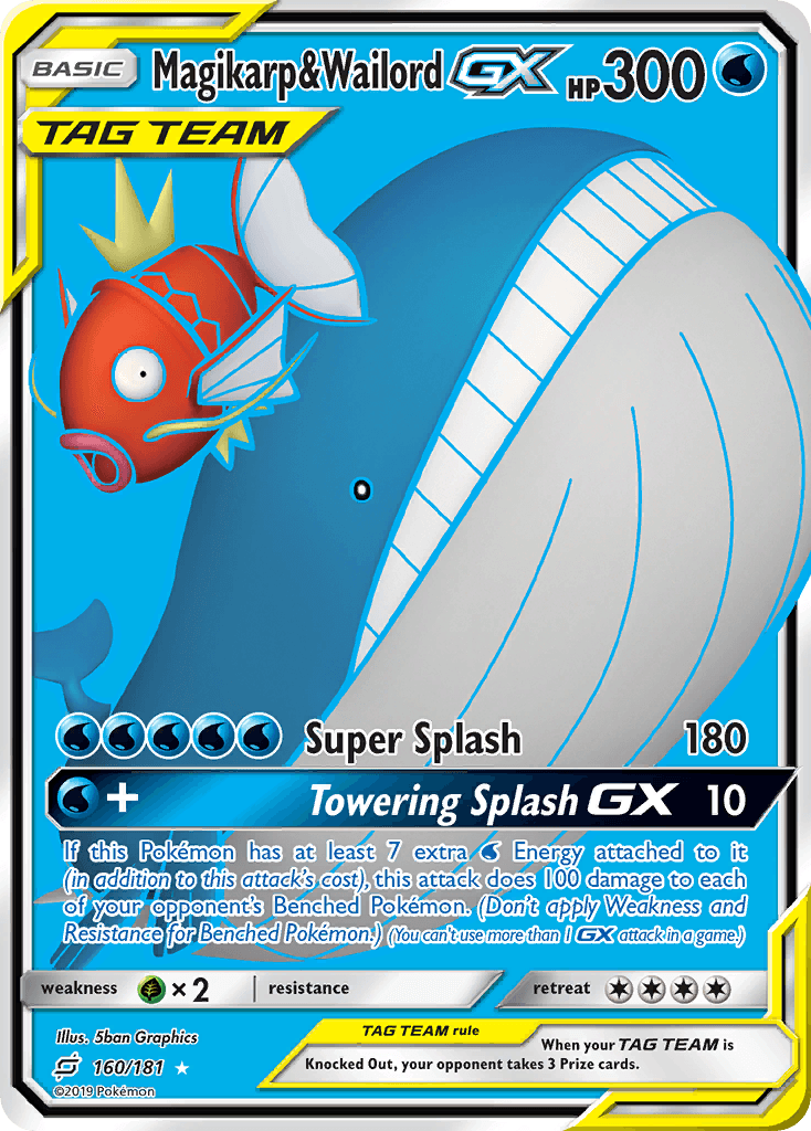 160, Grass[×2], Holofoil, Sun & Moon: Team Up, Ultra Rare, Water Magikarp & Wailord GX (160/181) [Sun & Moon: Team Up] - Trading Card World