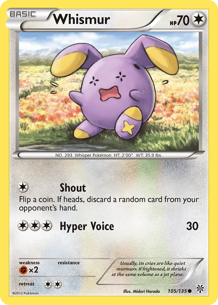 105, Black & White: Plasma Storm, Colorless, Common, Fighting[×2], Normal, Reverse Holofoil Whismur (105/135) [Black & White: Plasma Storm] - Trading Card World