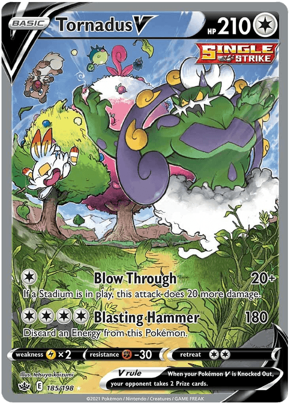 185, Colorless, Fighting [-30], Holofoil, Lightning [x2], Sword & Shield: Chilling Reign, Ultra Rare Tornadus V (185/198) [Sword & Shield: Chilling Reign] - Trading Card World