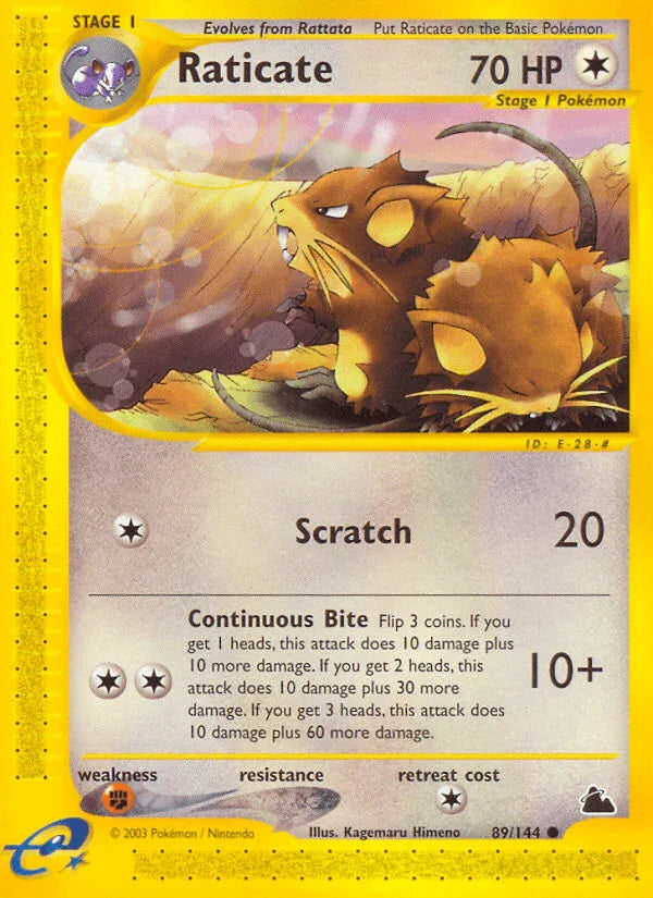 89, Colorless, Common, Fighting[×2], Normal, Reverse Holofoil, Skyridge Raticate (89/144) [Skyridge] - Trading Card World