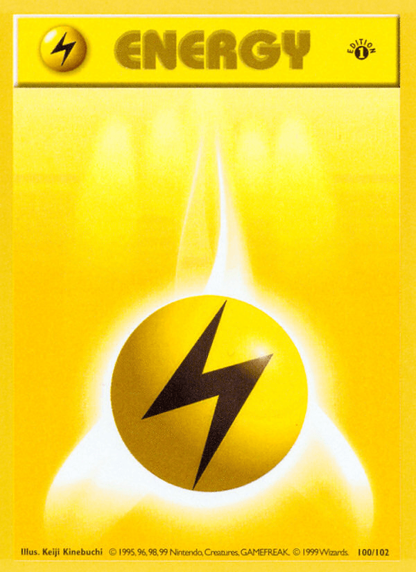 100, 1st Edition Normal, Base Set 1st Edition, Basic Energy, Common Lightning Energy (100/102) (Shadowless) [Base Set 1st Edition] - Trading Card World