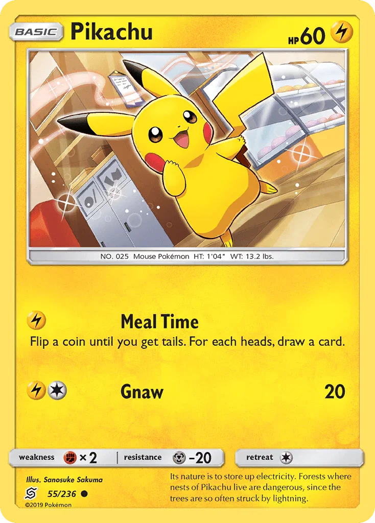 55, Common, Fighting[×2], Lightning, Metal[-20], Normal, Reverse Holofoil, Sun & Moon: Unified Minds Pikachu (55/236) [Sun & Moon: Unified Minds] - Trading Card World