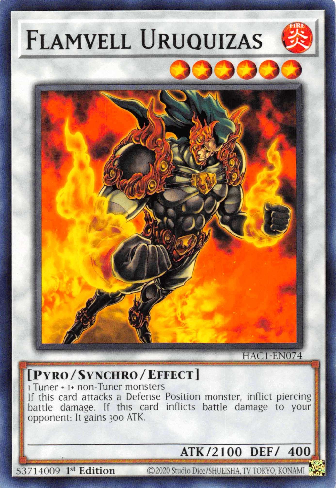 1st Edition, Common, Fire, Hidden Arsenal: Chapter 1, Pyro, Synchro/Effect Monster Flamvell Uruquizas [HAC1-EN074] Common - Trading Card World