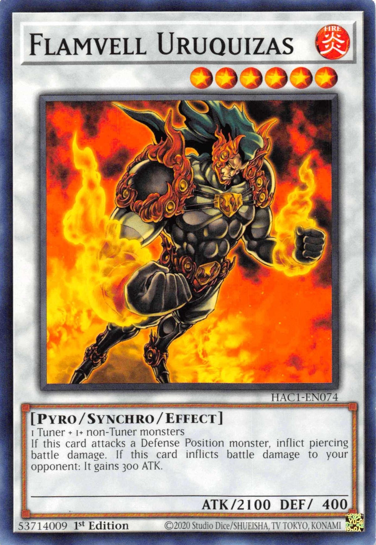 1st Edition, Common, Fire, Hidden Arsenal: Chapter 1, Pyro, Synchro/Effect Monster Flamvell Uruquizas [HAC1-EN074] Common - Trading Card World