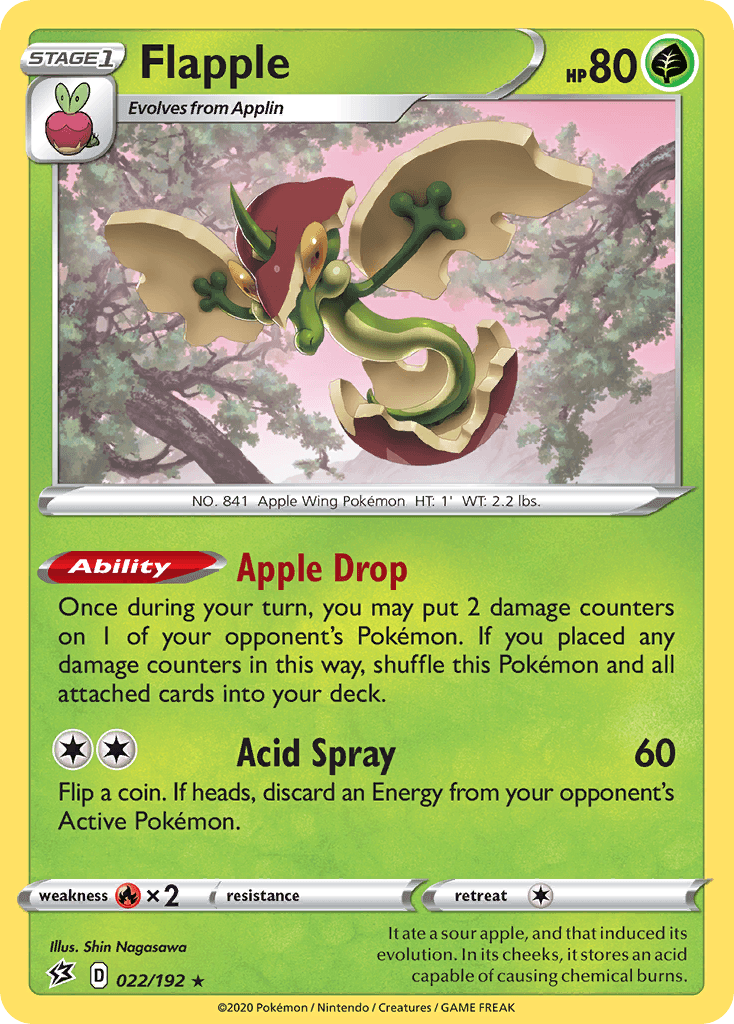 022, Fire[×2], Grass, Holo Rare, Holofoil, Reverse Holofoil, Sword & Shield: Rebel Clash Flapple (022/192) [Sword & Shield: Rebel Clash] - Trading Card World