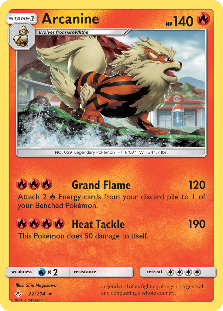 22, Fire, Holo Rare, Holofoil, Reverse Holofoil, Sun & Moon: Unbroken Bonds, Water[×2] Arcanine (22/214) [Sun & Moon: Unbroken Bonds] - Trading Card World
