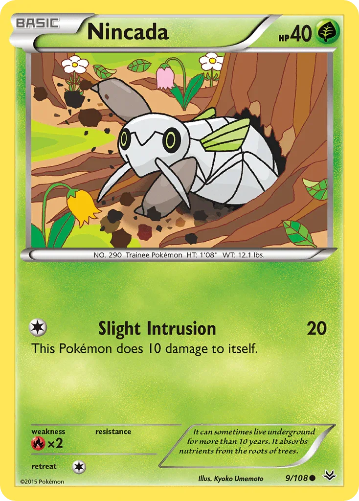 Common, Fire[×2], Grass, Normal, Reverse Holofoil, XY: Roaring Skies Nincada (9/108) [XY: Roaring Skies] - Trading Card World