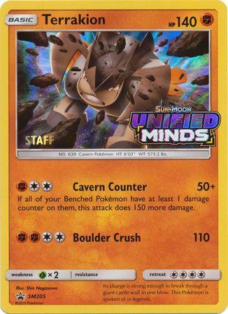Fighting, Grass[×2], Holofoil, Promo, SM205, Sun & Moon: Black Star Promos Terrakion (SM205) (Staff Prerelease Promo) [Sun & Moon: Black Star Promos] - Trading Card World