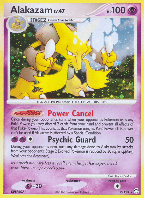 Diamond & Pearl: Mysterious Treasures, Holo Rare, Holofoil, Psychic, Psychic[+30], Reverse Holofoil Alakazam (2/123) [Diamond & Pearl: Mysterious Treasures] - Trading Card World