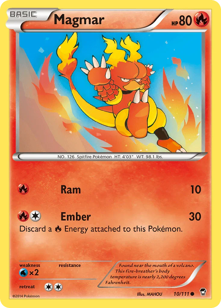 10, Common, Fire, Normal, Reverse Holofoil, Water[×2], XY: Furious Fists Magmar (10/111) [XY: Furious Fists] - Trading Card World