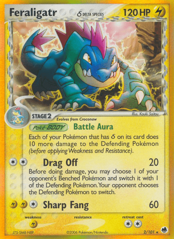 EX: Dragon Frontiers, Holo Rare, Holofoil, Lightning, Lightning[×2] Feraligatr (2/101) (Delta Species) [EX: Dragon Frontiers] - Trading Card World