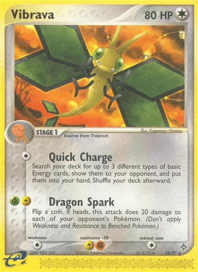 22, Colorless, Colorless[×2], EX: Dragon, Fire[-30], Lightning[-30], Normal, Rare, Reverse Holofoil Vibrava (22/97) [EX: Dragon] - Trading Card World