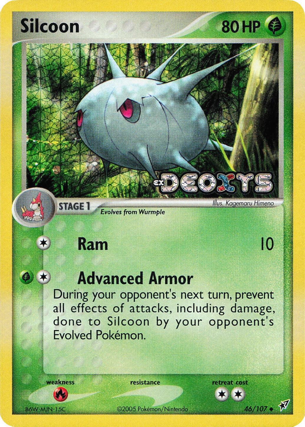 46, EX: Deoxys, Fire[×2], Grass, Reverse Holofoil, Uncommon Silcoon (46/107) (Stamped) [EX: Deoxys] - Trading Card World