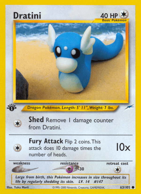 1st Edition Normal, 63, Colorless, Common, Neo Destiny 1st Edition, Psychic[-30] Dratini (63/105) [Neo Destiny 1st Edition] - Trading Card World