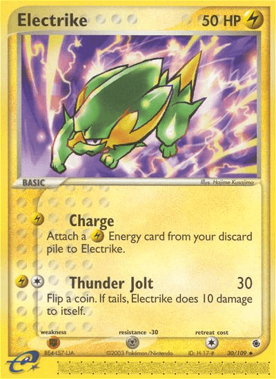 30, EX: Ruby & Sapphire, Fighting[×2], Lightning, Metal[-30], Normal, Reverse Holofoil, Uncommon Electrike (30/109) [EX: Ruby & Sapphire] - Trading Card World