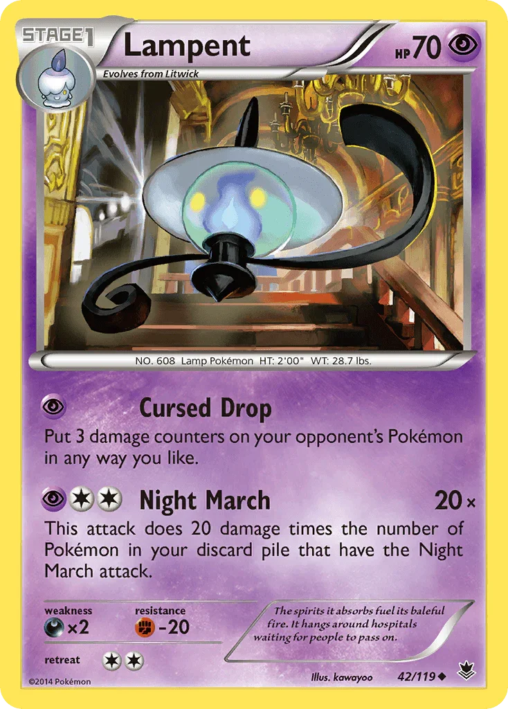 42, Darkness[×2], Fighting[-20], Normal, Psychic, Reverse Holofoil, Uncommon, XY: Phantom Forces Lampent (42/119) [XY: Phantom Forces] - Trading Card World