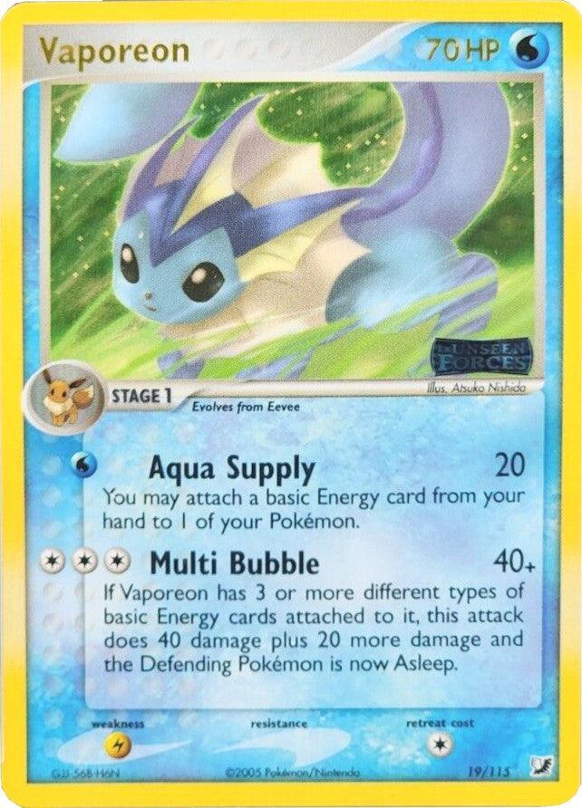 19, EX: Unseen Forces, Holo Rare, Lightning[×2], Reverse Holofoil, Water Vaporeon (19/115) (Stamped) [EX: Unseen Forces] - Trading Card World