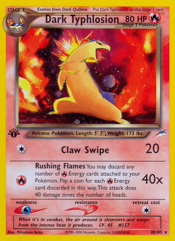 10, 1st Edition Holofoil, Fire, Holo Rare, Neo Destiny 1st Edition, Water[×2] Dark Typhlosion (10/105) [Neo Destiny 1st Edition] - Trading Card World