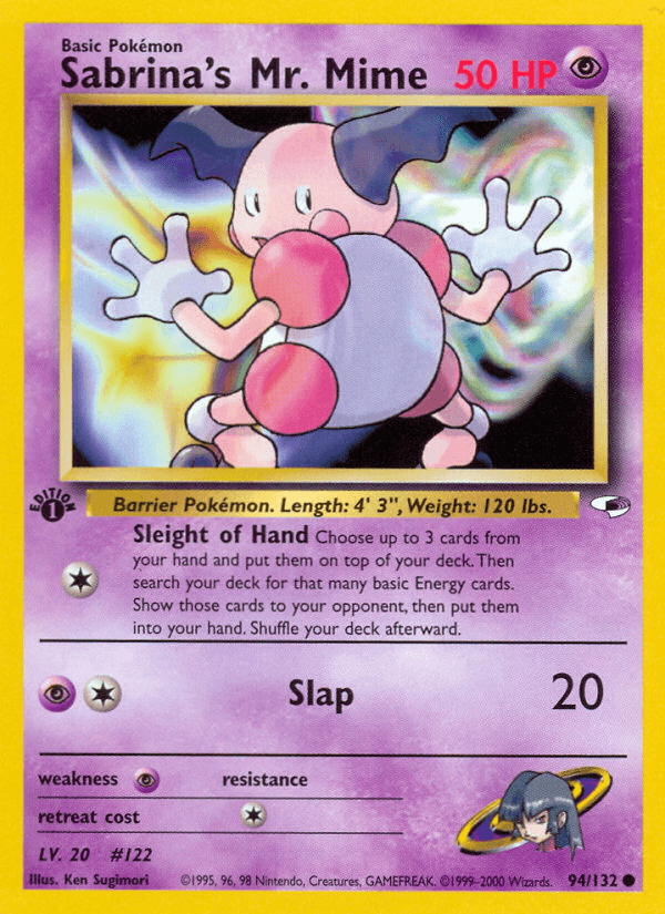 1st Edition Normal, 94, Common, Gym Heroes 1st Edition, Psychic, Psychic[×2] Sabrina's Mr. Mime (94/132) [Gym Heroes 1st Edition] - Trading Card World