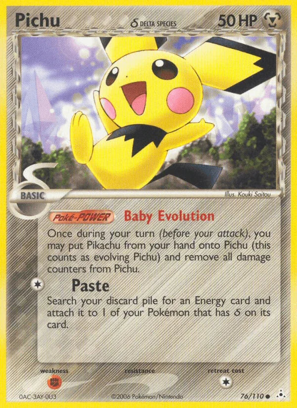 76, Common, EX: Holon Phantoms, Fighting[×2], Metal, Normal Pichu (76/110) (Delta Species) [EX: Holon Phantoms] - Trading Card World