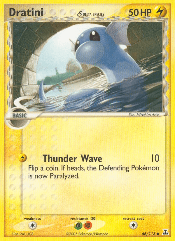 66, Colorless[×2], Common, EX: Delta Species, Fighting[-30], Grass[-30], Lightning, Normal Dratini (66/113) (Delta Species) [EX: Delta Species] - Trading Card World