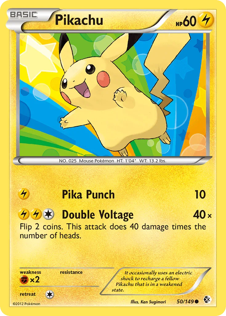 50, Black & White: Boundaries Crossed, Common, Fighting[×2], Lightning, Normal, Reverse Holofoil Pikachu (50/149) [Black & White: Boundaries Crossed] - Trading Card World